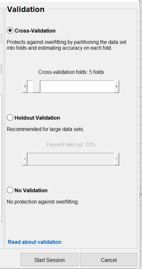 启动新会话时，默认会选择交叉验证。