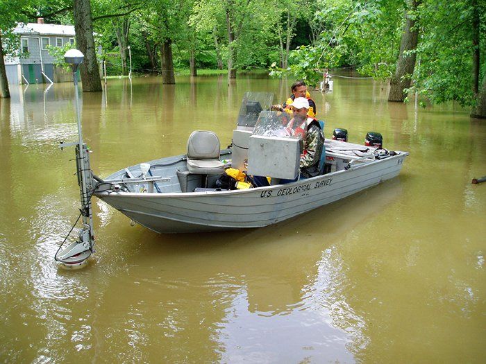 An ADCP in use in the field. (Photograph courtesy Paul Baker, USGS)