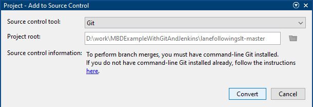 Add to Source Control（添加到源代码管理）弹出窗口。源代码管理工具选为 Git，并指定了工程根目录。有一个转换按钮。