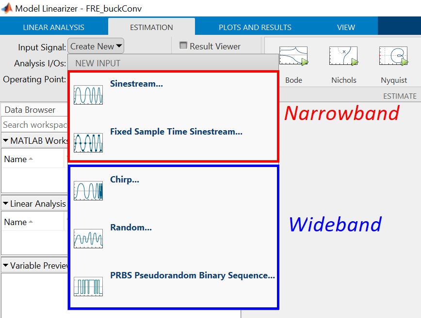 图 1. 可用的扰动信号，见 Simulink Control Design 中 Model Linearizer 的 Estimation 选项卡。