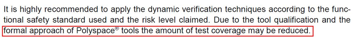 认证报告指出，Polyspace可以减少测试覆盖度