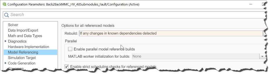 Screen capture of model referencing rebuild options.