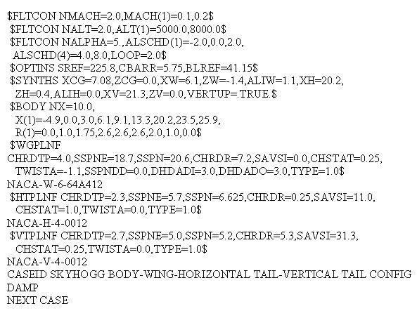  一个典型的DATCOM飞机几何构型定义文件