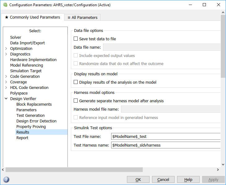 Figure 9. Simulink Design Verifier results options.