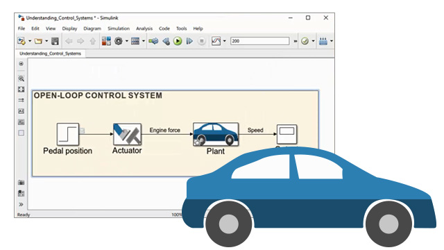 Watch a demonstration of a car to learn how to use Simulink to simulate open-loop systems, closed-loop systems, and disturbance rejection .