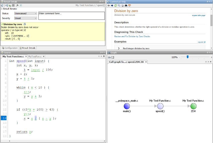 使用 Polyspace Code Prover 进行除零检查。