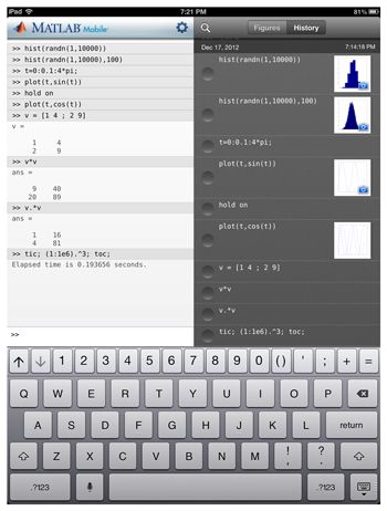 Figure 4. The MATLAB Mobile interface on an iPad.