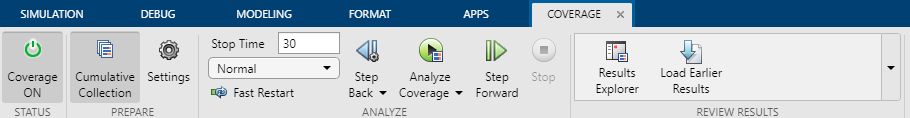 Figure 3. Coverage Analyzer app with coverage collection enabled.