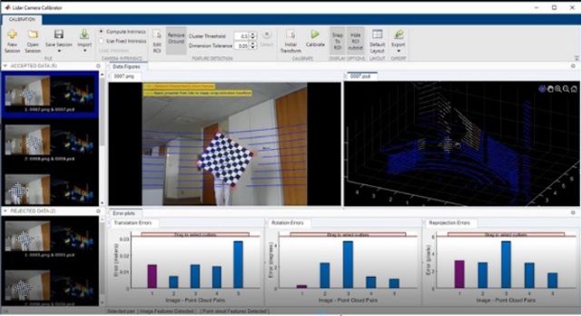 Screenshot of the Lidar Camera Calibrator app.