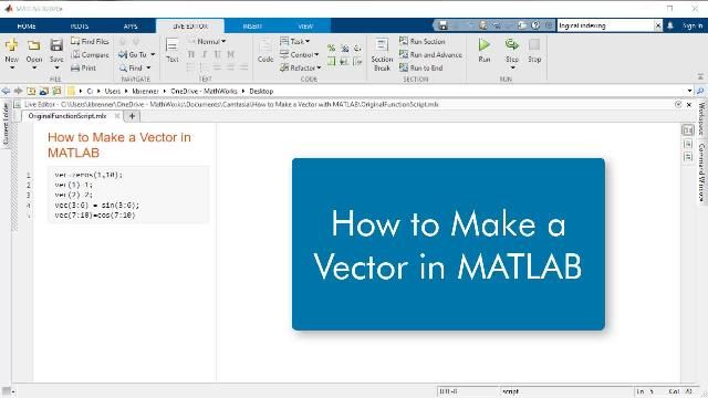 Learn how to create vectors from functions or outputs using array indexing in MATLAB.