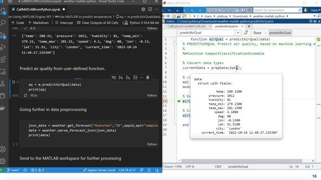 Combining MATLAB and Python, you can take advantage of the best capabilities of each environment. This enables you to reuse existing code, incorporate functionality, and collaborate with colleagues working in another language.