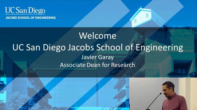 Dr. Garay delivers the welcome note of the Medical Devices Speaker Series, highlighting the collaboration of the Jacobs School of Engineering at UC San Diego with MathWorks.