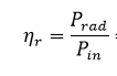 Equation for the antenna radiation efficiency.