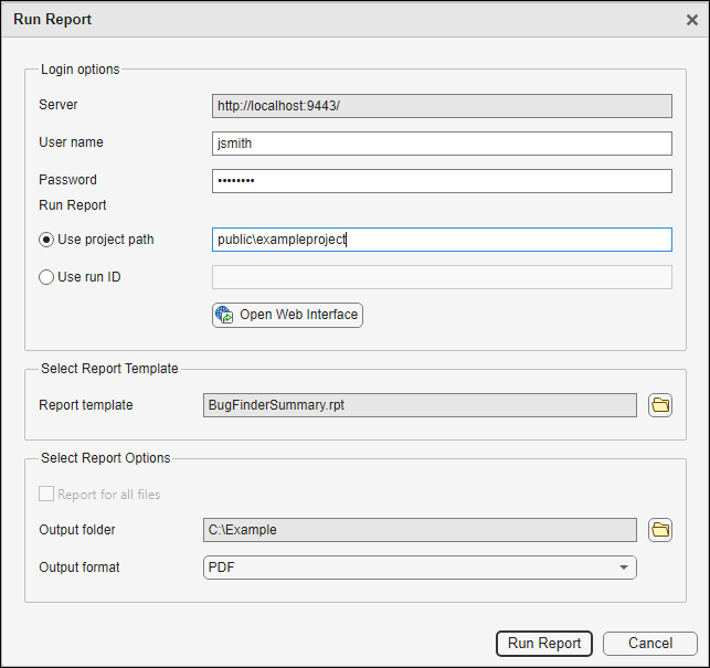 Run Report for a Polyspace Access result