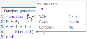 Code generation report showing variable-size dimension