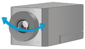 Camera with double-headed arrow in front of lens, pointing left and right