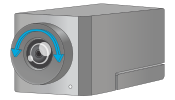 Camera with double-headed arrow around lens