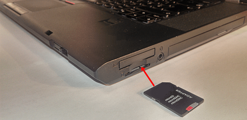 Memory card reader slot on a laptop