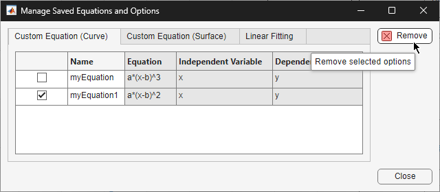 Curve Fitter manage dialog