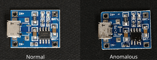 Image of two printed circuit boards from the VisA data set, with and without defects, respectively