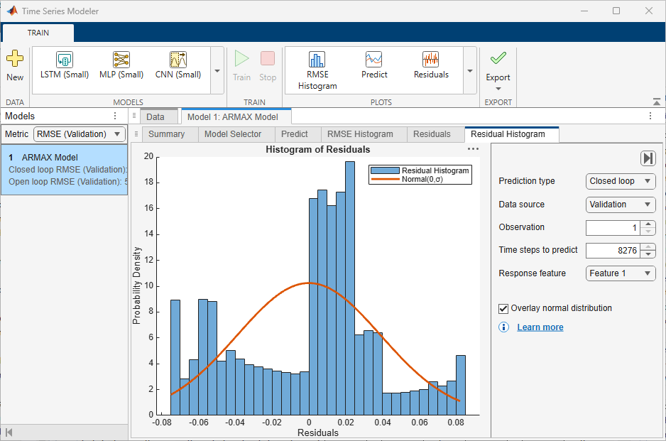 The app displaying the residual histogram
