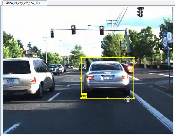 Video with the rectangular car label applied to a car in the center of the frame