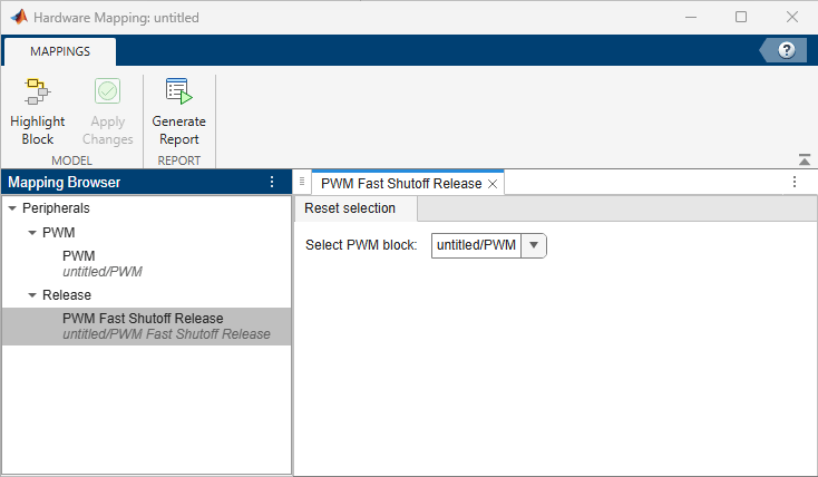 PWM fast shutoff peripheral mapping in Hardware Mapping tool