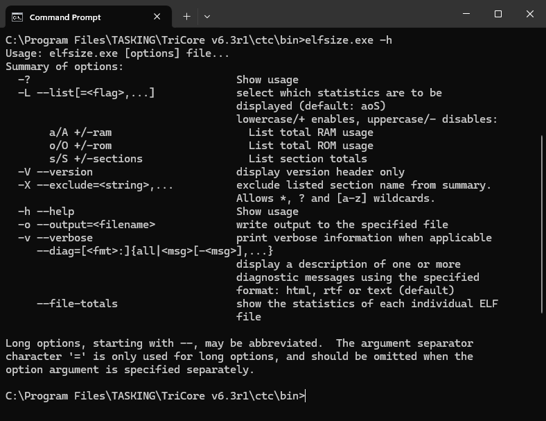 View compiler memory usage options in Command Prompt