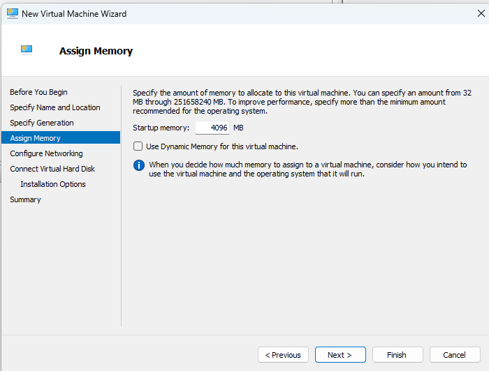 New Virtual Machine Wizard, Assign Memory