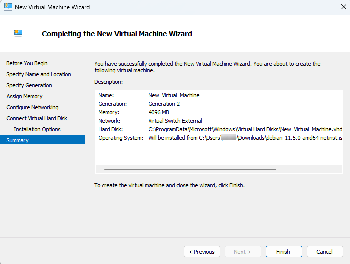 New Virtual Machine Wizard, Completing the Wizard
