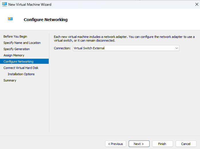 New Virtual Machine Wizard, Configure Networking