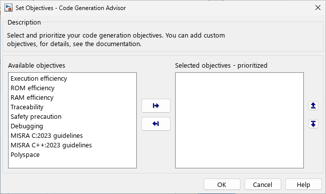 Set objectives dialog box
