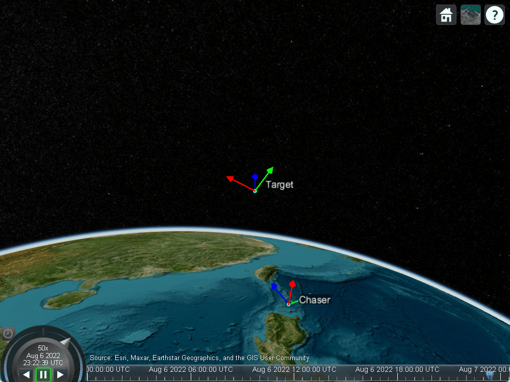 Satellite scenario viewer of redocking chaser