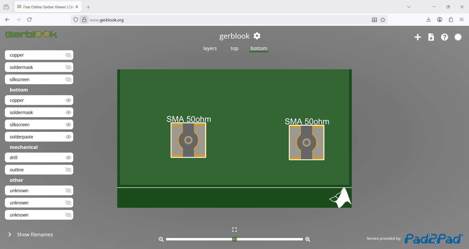 Bottom layer of the PCB.