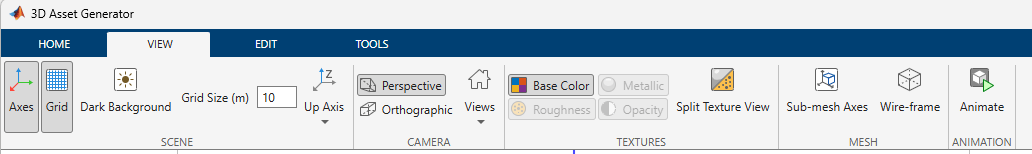 Asset Generator app showing the View tab.