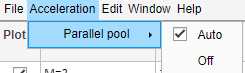 UI dropdown for Acceleration>Parallel pool showing 'Auto' selected.