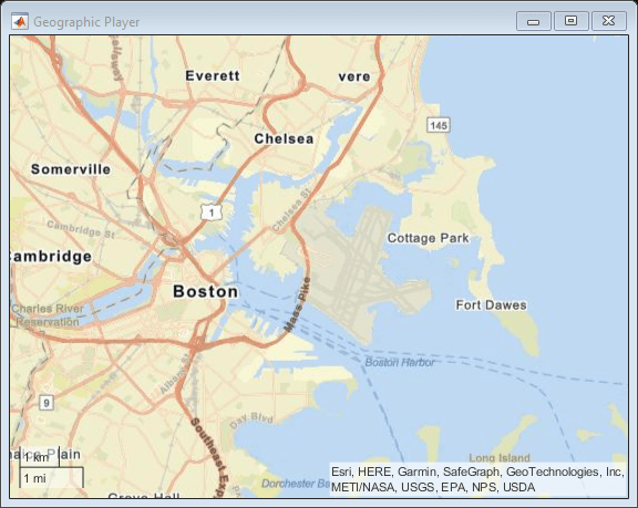 Figure Geographic Player contains an axes object with type geoaxes. The geoaxes object is empty.