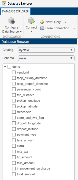 Expand the database table to see a list of columns.