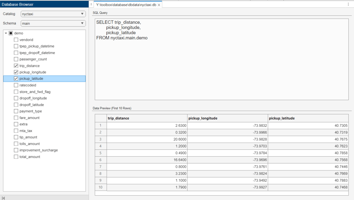 Select some columns to see how the SQL query and data preview update.