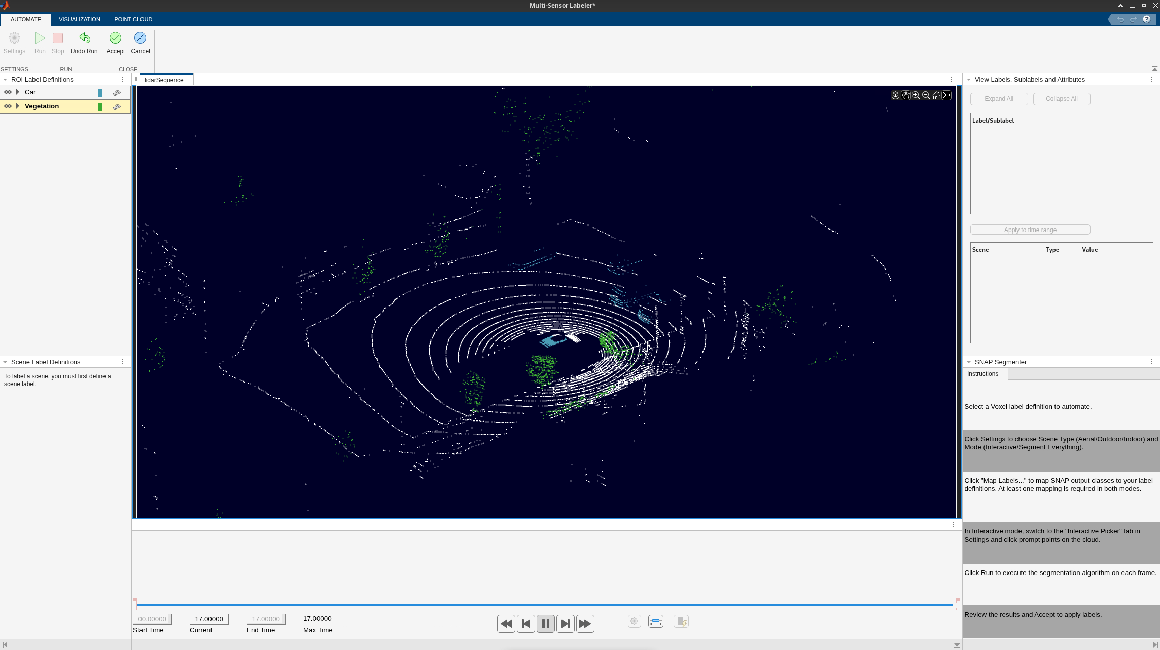Segmentation results displayed in the point cloud visualization after running the algorithm in Segment Everything mode