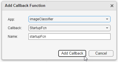 Add Callback Function dialog box.