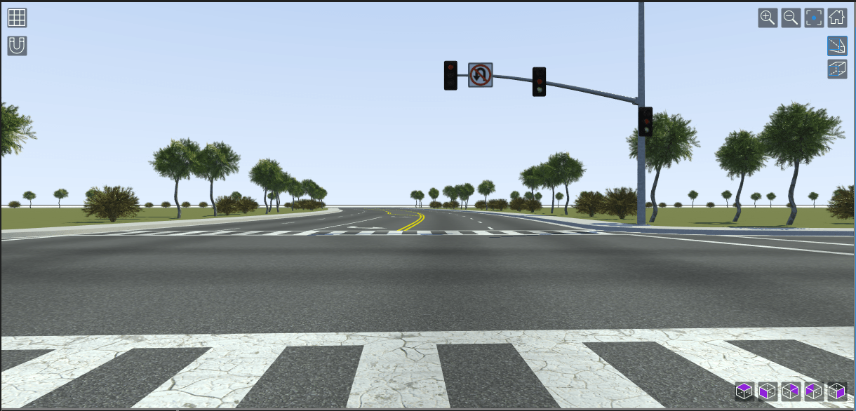 Traffic signal light turns green, as seen in the 'front' camera view.