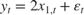 $${y_t} = 2{x_{1,t}} + {\varepsilon _t}$$