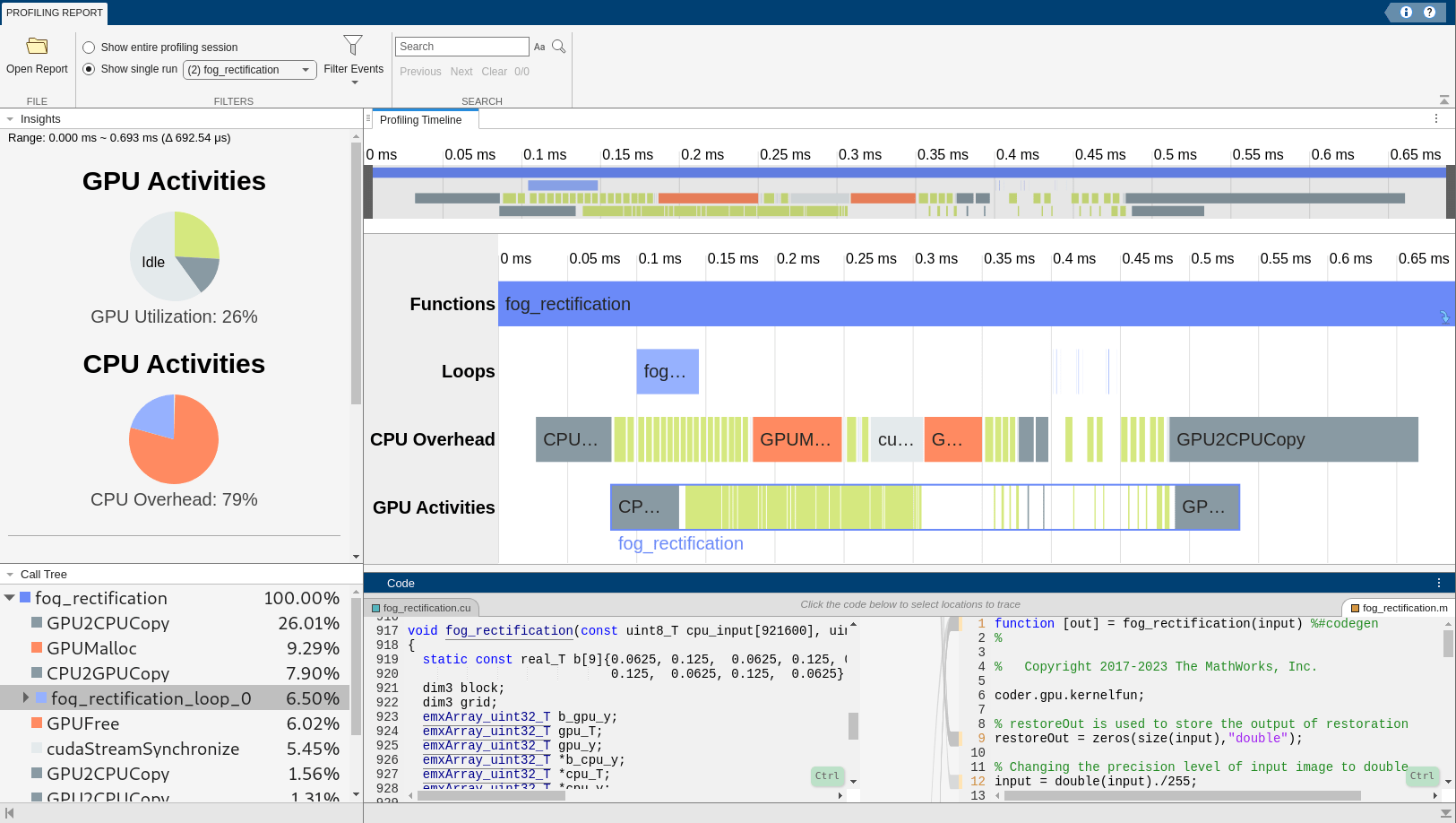 Profile Generated CUDA MEX Functions Using Performance Analyzer