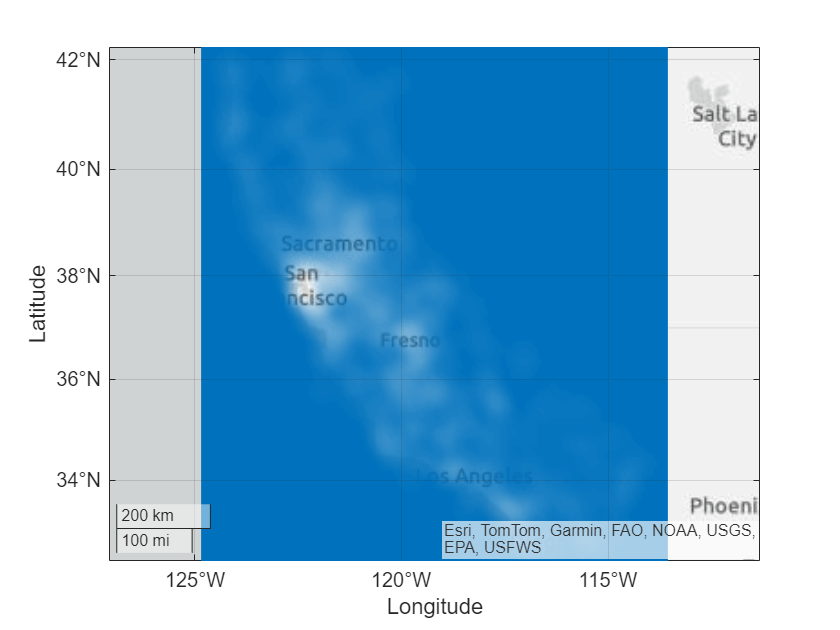 Figure contains an axes object with type geoaxes. The geoaxes object contains an object of type densityplot.