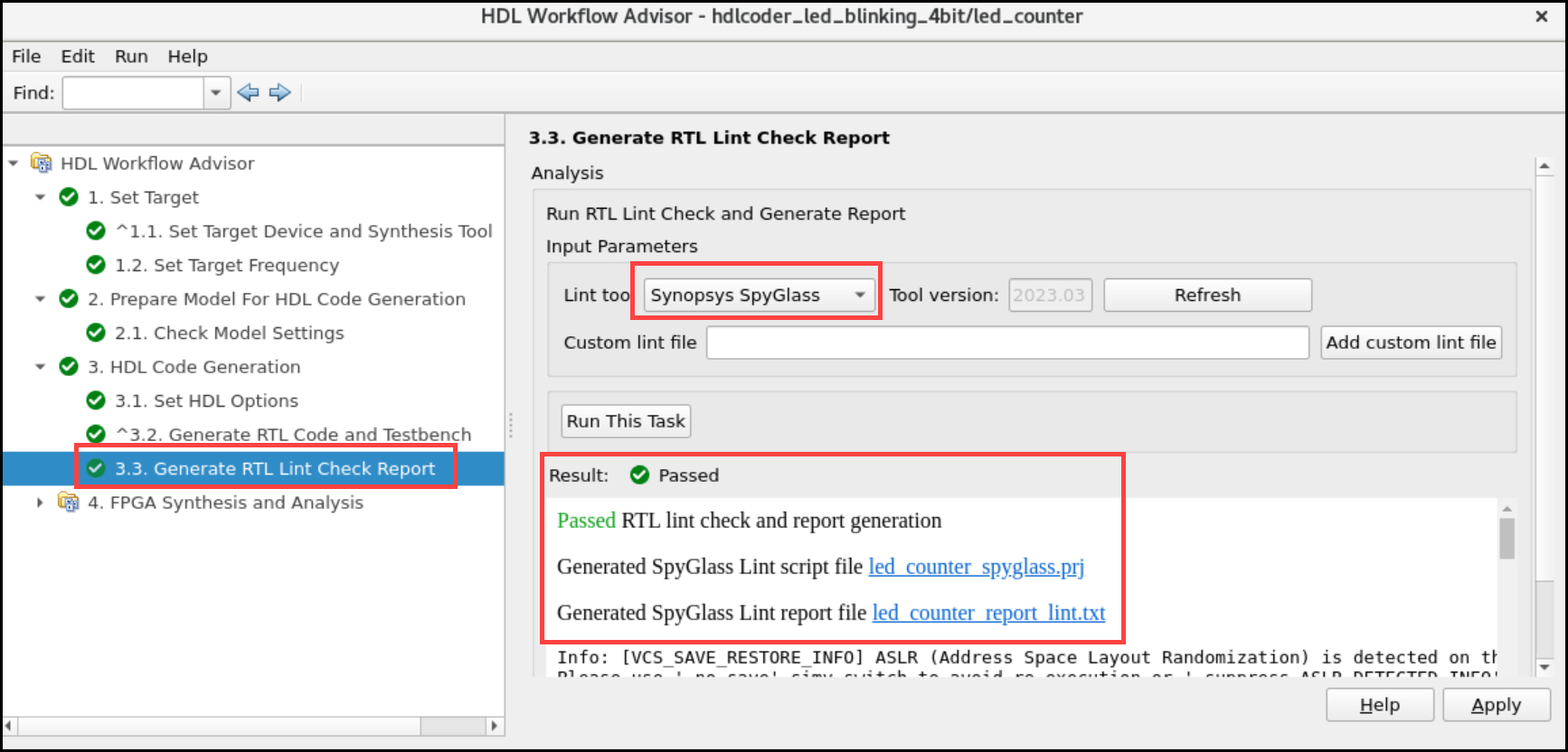 Generate RTL Lint Check Report Using HDL Workflow Advisor and Synopsys SpyGlass Lint Tool