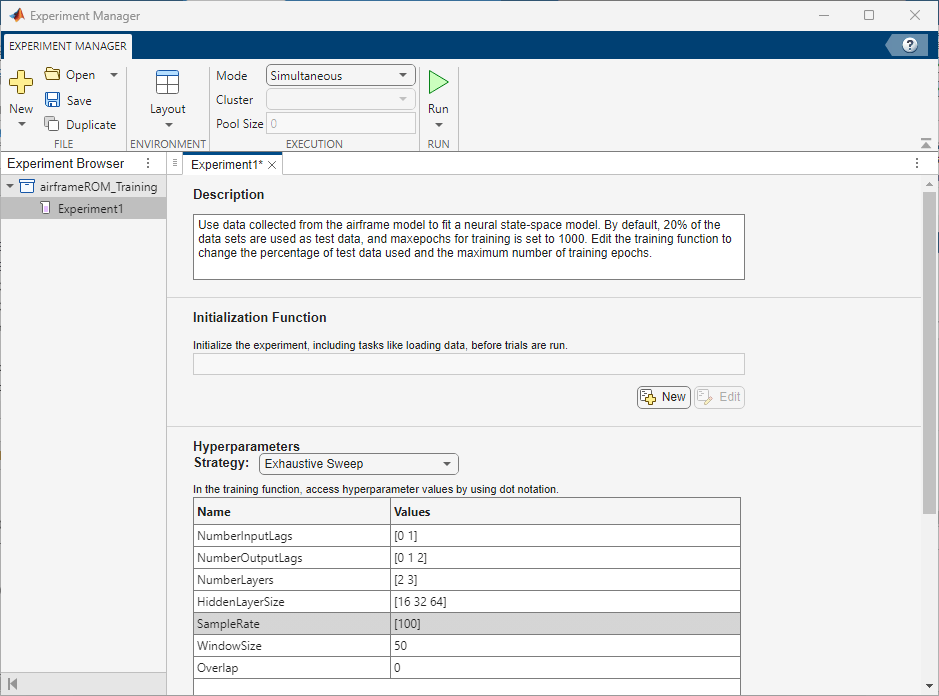The Experiment Manager app main window.