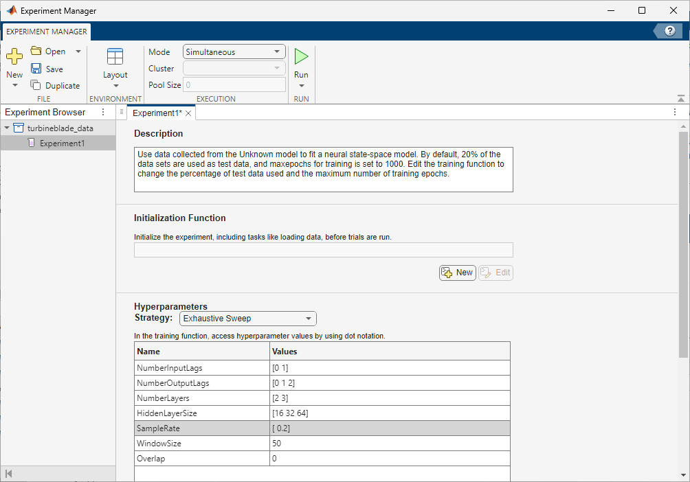 The Experiment Manager app main window.