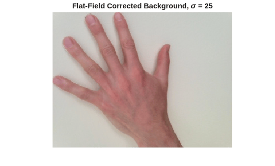 Figure contains an axes object. The hidden axes object with title Flat-Field Corrected Background, sigma = 25 contains an object of type image.