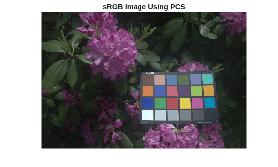 Figure contains an axes object. The hidden axes object with title sRGB Image Using PCS contains an object of type image.